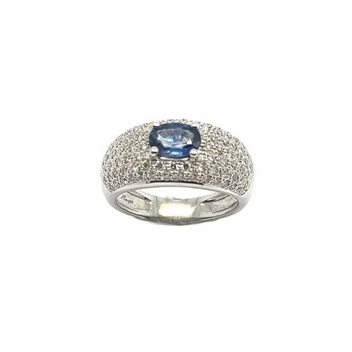 Bague 54 Bague cocktail en or blanc 18 carats avec saphir et diamants 58 Facettes