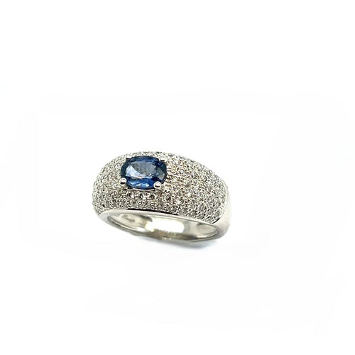 Bague 54 Bague cocktail en or blanc 18 carats avec saphir et diamants 58 Facettes