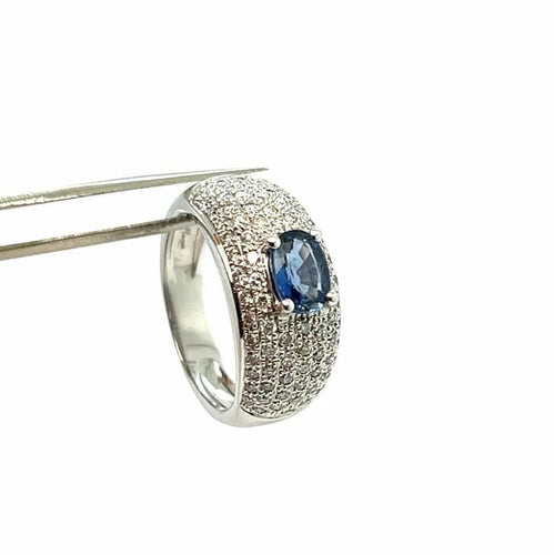 Bague 54 Bague cocktail en or blanc 18 carats avec saphir et diamants 58 Facettes