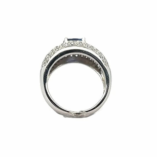 Bague 54 Bague cocktail en or blanc 18 carats avec saphir et diamants 58 Facettes