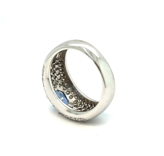 Bague 54 Bague cocktail en or blanc 18 carats avec saphir et diamants 58 Facettes