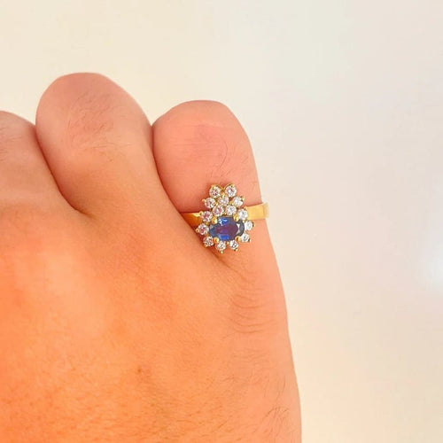 Bague 52.5 Bague saphir et diamants en or jaune 18 ct 58 Facettes 1