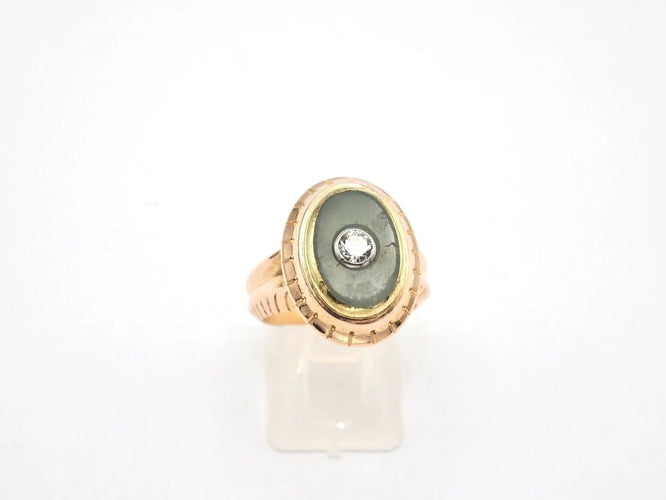 Bague 54.5 Bague ancienne en or jaune 18K avec diamant et jade 58 Facettes