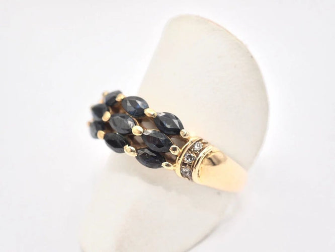 Bague 62 Bague rétro en or jaune sertie de saphirs et diamants 58 Facettes