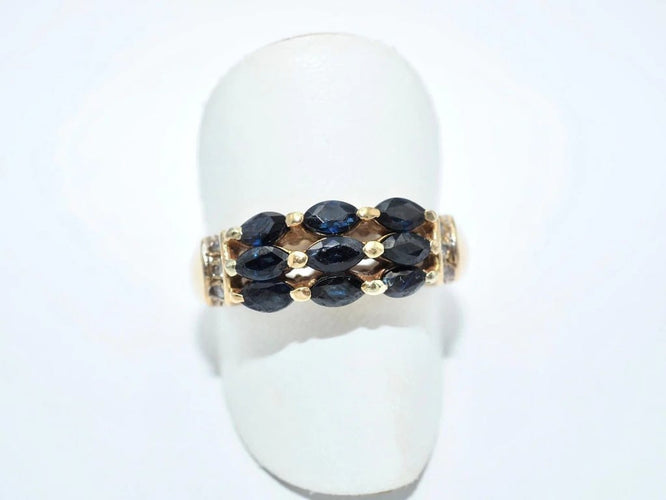 Bague 62 Bague rétro en or jaune sertie de saphirs et diamants 58 Facettes