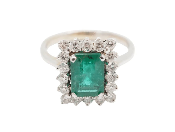 Bague 52 Bague moderne en or blanc 18 carats avec émeraude et diamants 58 Facettes