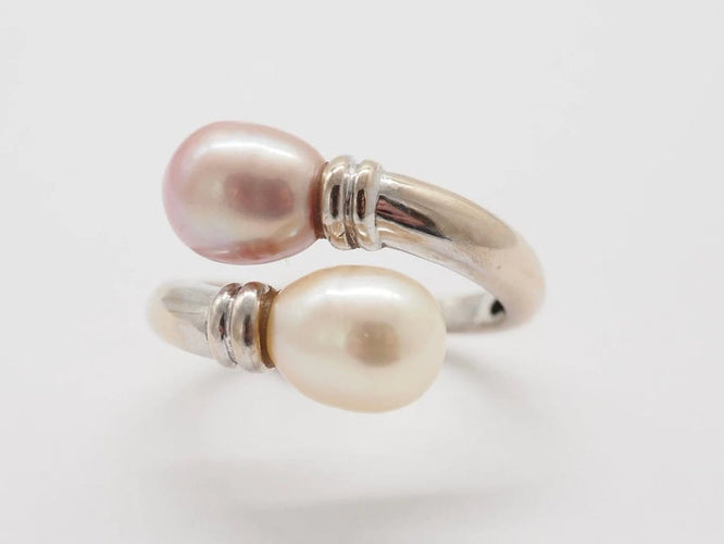 Bague 52 Bague toi et moi en or blanc 18k et perles 58 Facettes