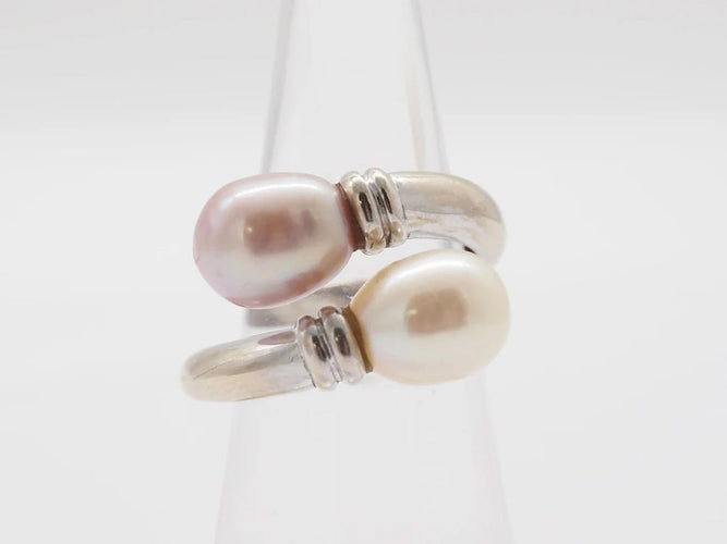 Bague 52 Bague toi et moi en or blanc 18k et perles 58 Facettes