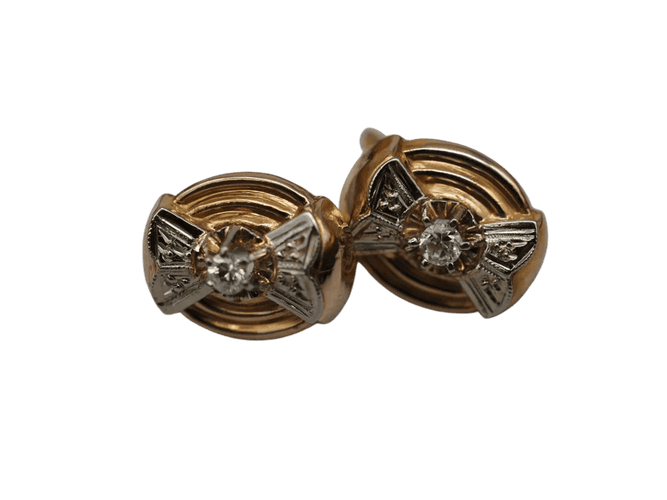 Boucles d'oreilles Boucles d’oreilles rétro en or jaune et blanc 18 carats diamants 58 Facettes