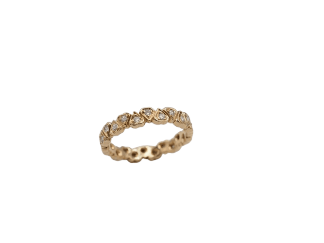 Bague 53 Alliance tour complet en or jaune 18 carats et diamants 58 Facettes