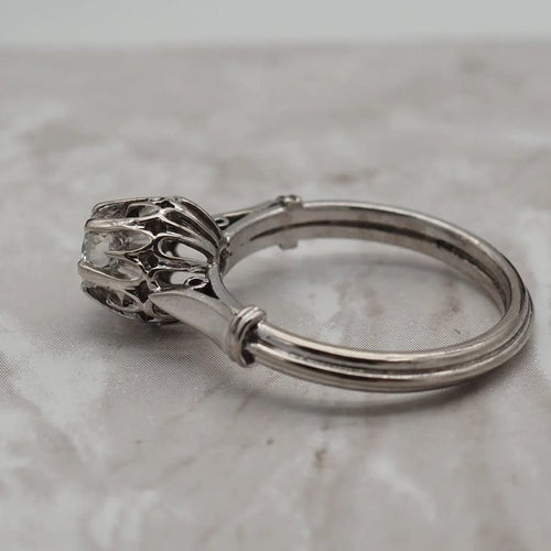 Bague 53 Solitaire ancien - Bague en platine avec diamant 58 Facettes