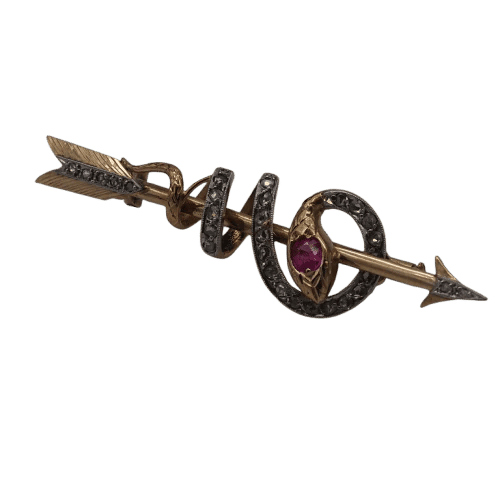 Broche Broche serpent en or jaune 750, rubis et diamants 58 Facettes