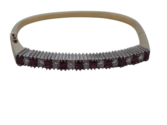 Bracelet Bracelet en or jaune 750 millièmes avec saphirs rouges et diamants 58 Facettes