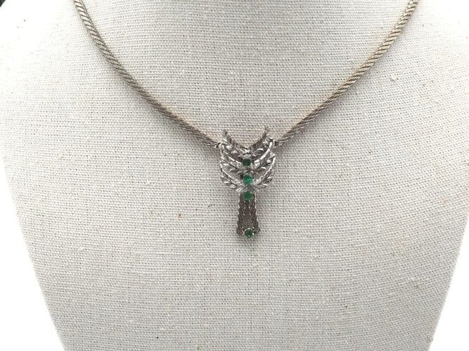 Collier Collier en or blanc 750 millièmes avec pendentif et émeraudes 58 Facettes