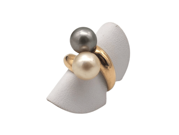 Bague 52 Bague en or jaune 750 avec perle de Tahiti et perle blanche 58 Facettes