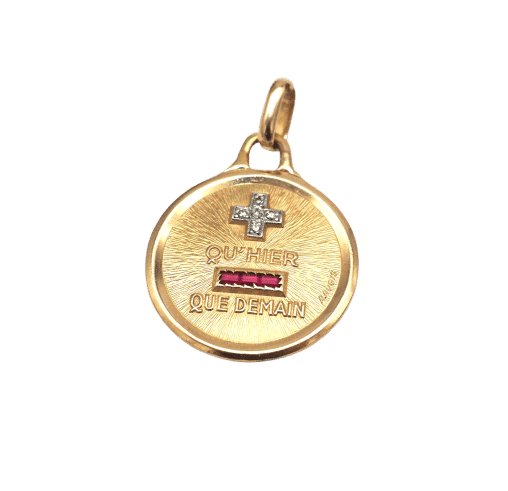 Pendentif Médaille - Pendentif en or jaune 750, rubis et diamants 58 Facettes