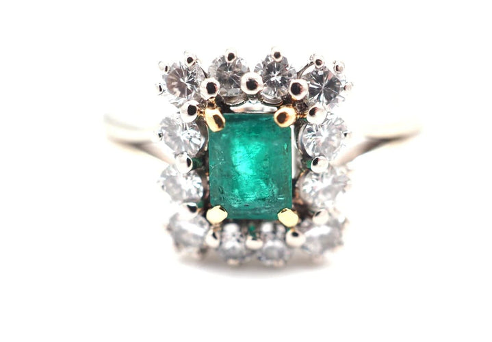 Bague 52 Bague en or blanc 750 avec émeraude et diamants 58 Facettes