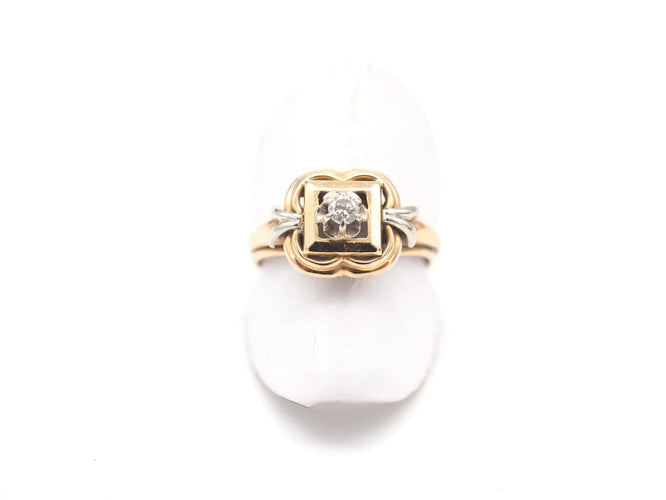 Bague 54 Bague en or jaune et or blanc 18 carats avec diamant 58 Facettes