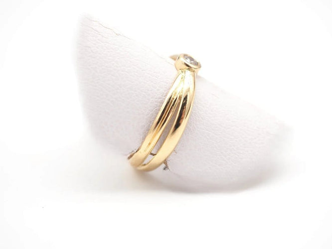 Bague 53.5 Bague double anneau en or jaune 750 avec diamant 58 Facettes