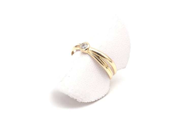 Bague 53.5 Bague double anneau en or jaune 750 avec diamant 58 Facettes