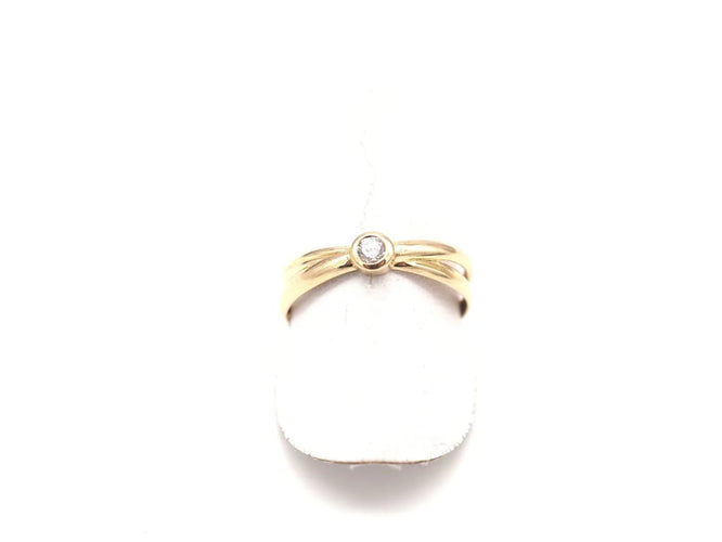 Bague 53.5 Bague double anneau en or jaune 750 avec diamant 58 Facettes