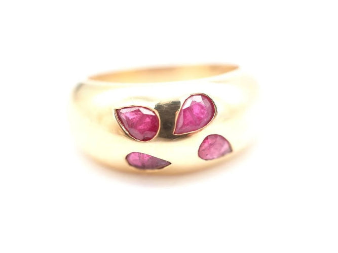 Bague 51 Bague jonc vintage en or jaune 750 avec rubis 58 Facettes