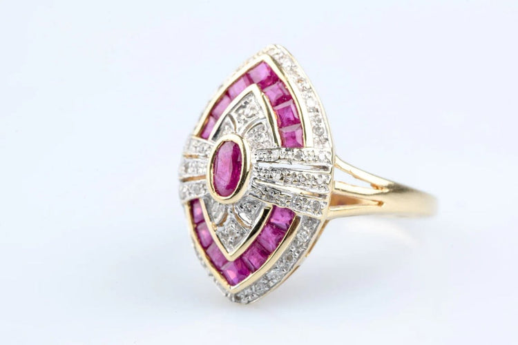 Bague 57 Bague rubis 1,35 ct et diamants 0,45 ct en or jaune 18K 58 Facettes BGNAVRUD6147-107