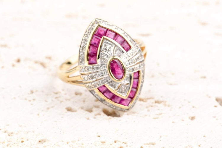 Bague 57 Bague rubis 1,35 ct et diamants 0,45 ct en or jaune 18K 58 Facettes BGNAVRUD6147-107