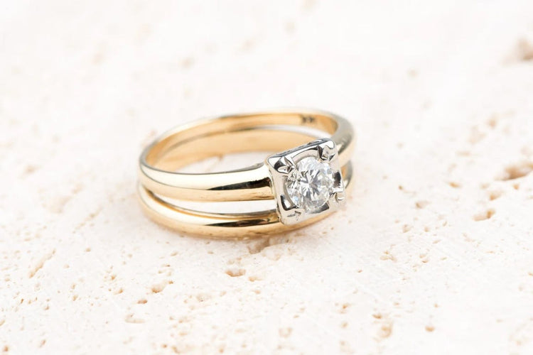Bague 53 Bague solitaire en or jaune 14K avec diamant 0,40 ct 58 Facettes BG14KDCC1428-107