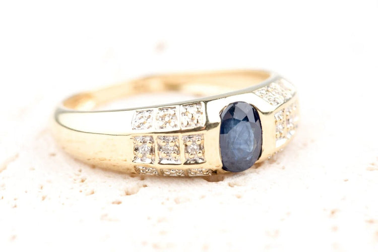 Bague 54 Bague en or jaune 18K avec saphir et diamants 58 Facettes BGSAPHIRDIAM-107