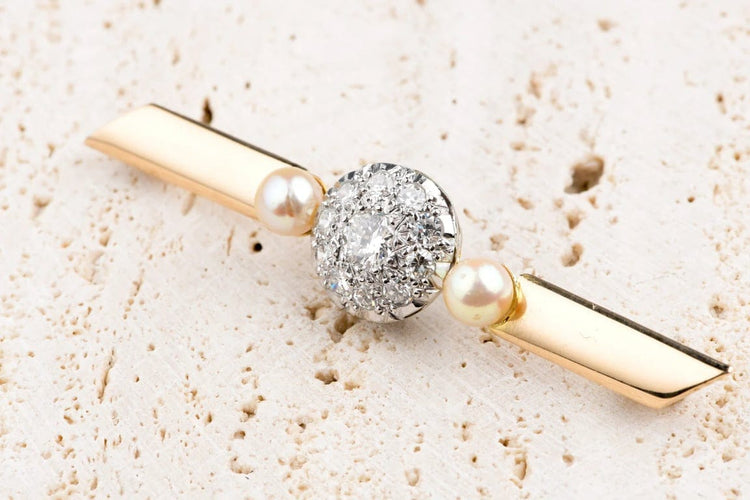 Broche Broche vintage en or jaune 18 carats, diamants et perles 58 Facettes BROCC1419-107