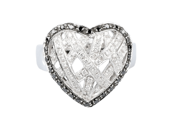 Bague 56 Bague cœur en or blanc 18 carats sertie de diamants 58 Facettes 111.65702-66