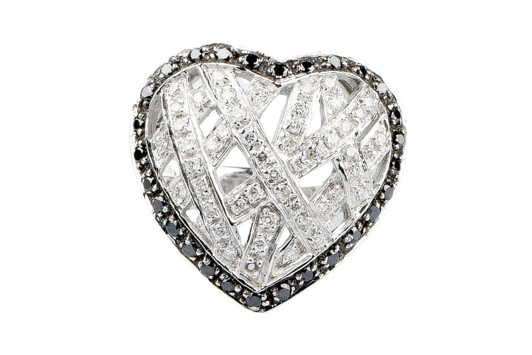 Bague 56 Bague cœur en or blanc 18 carats sertie de diamants 58 Facettes 111.65702-66