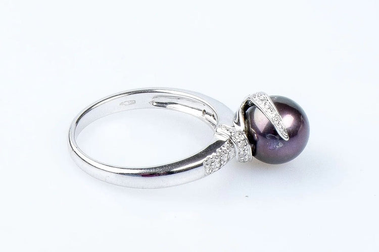 Bague 52 Bague en or blanc 18 carats avec perle de Tahiti et diamants 58 Facettes 111.116367-53