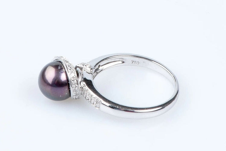 Bague 52 Bague en or blanc 18 carats avec perle de Tahiti et diamants 58 Facettes 111.116367-53