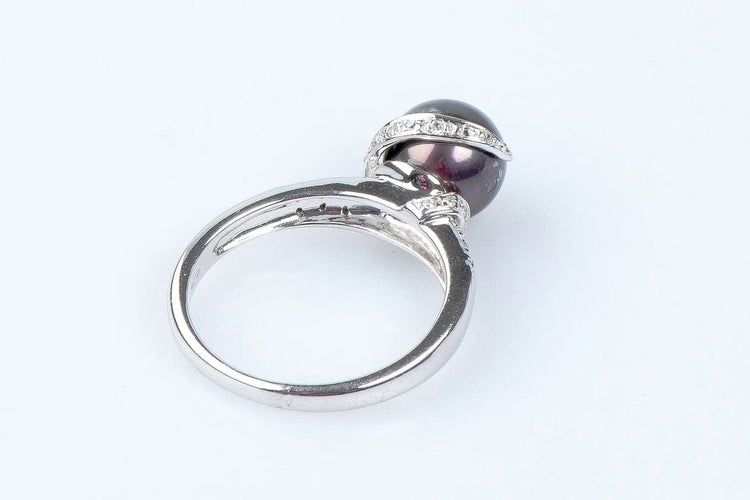 Bague 52 Bague en or blanc 18 carats avec perle de Tahiti et diamants 58 Facettes 111.116367-53