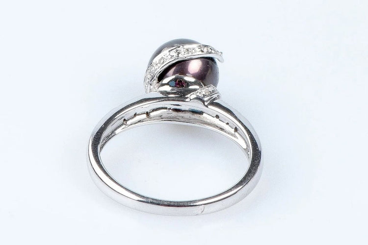 Bague 52 Bague en or blanc 18 carats avec perle de Tahiti et diamants 58 Facettes 111.116367-53