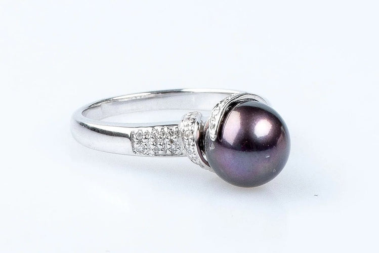 Bague 52 Bague en or blanc 18 carats avec perle de Tahiti et diamants 58 Facettes 111.116367-53