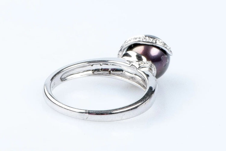 Bague 52 Bague en or blanc 18 carats avec perle de Tahiti et diamants 58 Facettes 111.116367-53