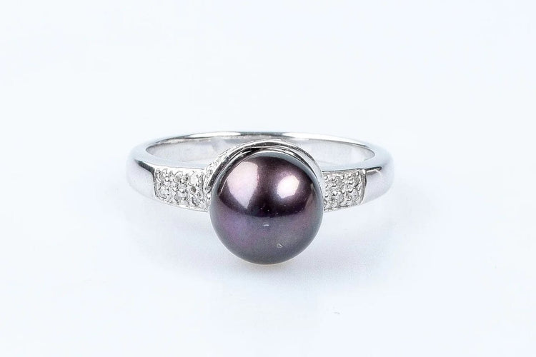 Bague 52 Bague en or blanc 18 carats avec perle de Tahiti et diamants 58 Facettes 111.116367-53