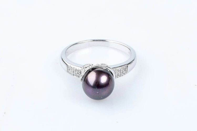 Bague 52 Bague en or blanc 18 carats avec perle de Tahiti et diamants 58 Facettes 111.116367-53