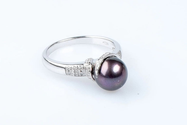 Bague 52 Bague en or blanc 18 carats avec perle de Tahiti et diamants 58 Facettes 111.116367-53