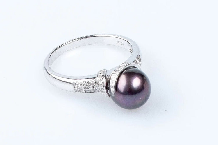 Bague 52 Bague en or blanc 18 carats avec perle de Tahiti et diamants 58 Facettes 111.116367-53
