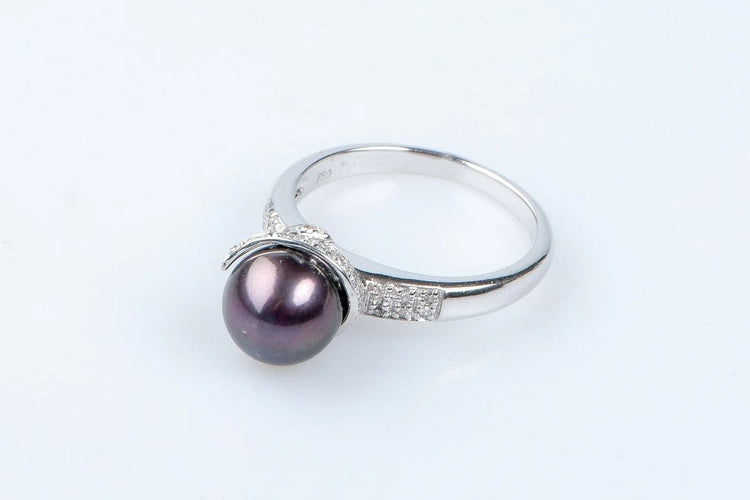 Bague 52 Bague en or blanc 18 carats avec perle de Tahiti et diamants 58 Facettes 111.116367-53