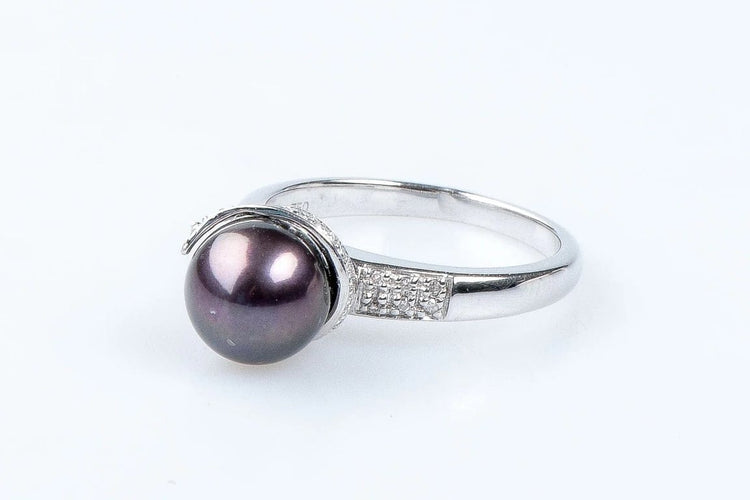 Bague 52 Bague en or blanc 18 carats avec perle de Tahiti et diamants 58 Facettes 111.116367-53