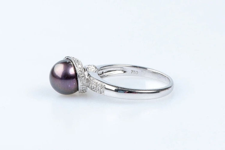 Bague 52 Bague en or blanc 18 carats avec perle de Tahiti et diamants 58 Facettes 111.116367-53