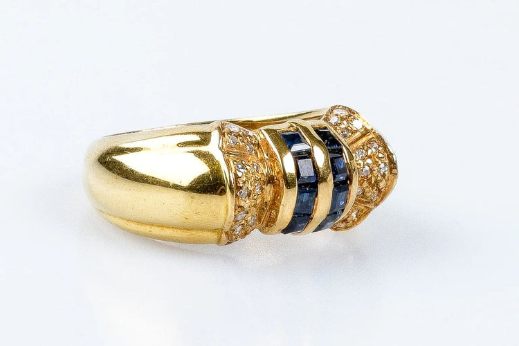Bague 51 Bague saphirs et diamants en or jaune 18 carats 58 Facettes 111.87942-B3