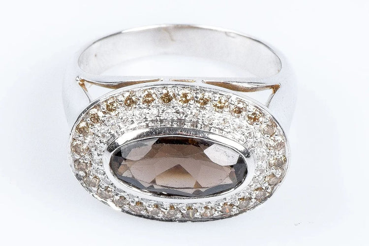 Bague 56 Bague en or jaune 18 carats au quartz fumé et diamants 58 Facettes 111-184737-36