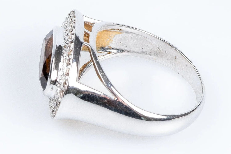 Bague 56 Bague en or jaune 18 carats au quartz fumé et diamants 58 Facettes 111-184737-36