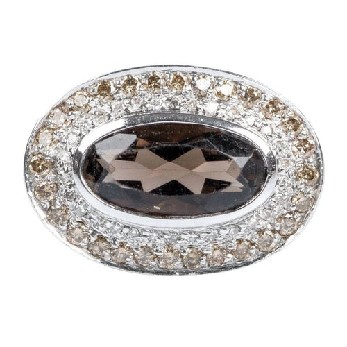 Bague 56 Bague en or jaune 18 carats au quartz fumé et diamants 58 Facettes 111-184737-36